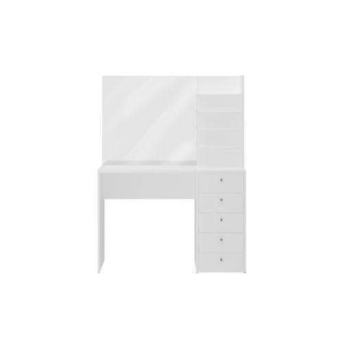 3S. x Home - Coiffeuse avec miroir et 5 tiroirs MARL 1 blanc - Nouveautés Meuble Et Déco Design