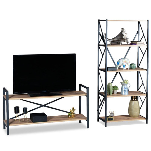 3S. x Home - Meuble TV style industriel MARCADET 120cm Chêne - Le salon