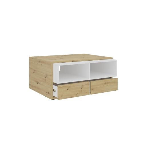 3S. x Home - Table basse 2 tiroirs MONZA 2 blanc et naturel - Nouveautés Meuble Et Déco Design