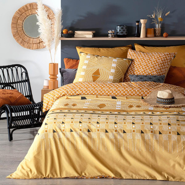 Parure de lit imprimée "Kacang", percale, jaune ocre, 240x220 cm Jaune 3S. x Home Linge de maison