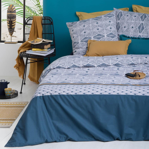 Parure de lit imprimée "Tihora", percale, bleu, 240x220 cm Bleu 3S. x Home Linge de maison