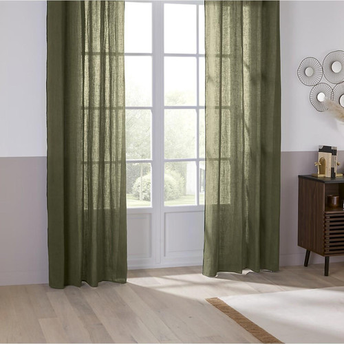 3S. x Home - Rideau en lin vert kaki 130x260 cm "Linah" - Rideaux Et Voilages Design