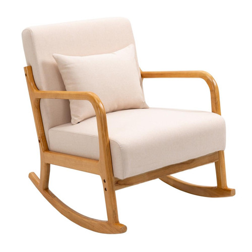 3S. x Home - Rocking chair en bois massif et en tissu de couleur beige  - Le salon
