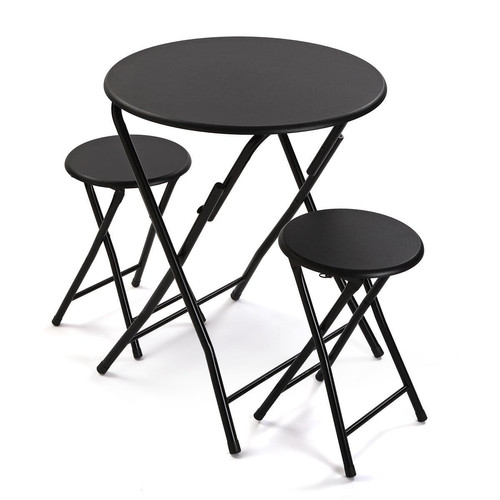 3S. x Home - Set Table Pliante et 2 Tabourets Pliants Noir - Table Salle A Manger Design