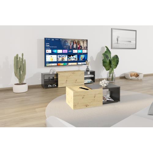 3S. x Home - Meuble TV SLIDE 3 anthracite et naturel - Meuble TV Design