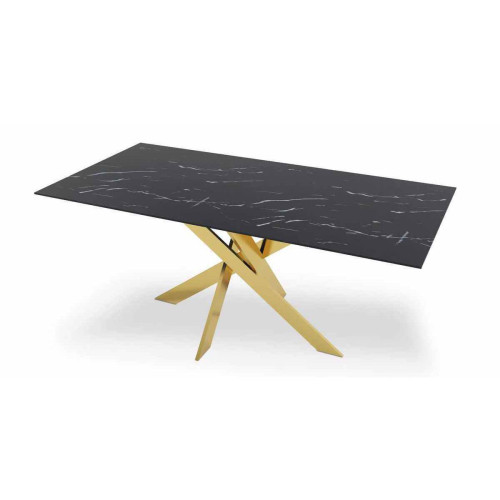 3S. x Home - Table A Manger Rectangle En Marbre Noir Et Pieds Or - Table Salle A Manger Design