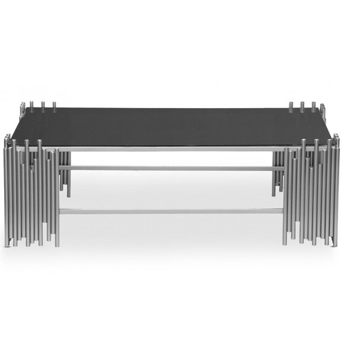3S. x Home - Table basse design FALBALA Verre Noir et Métal Argent - Table basse