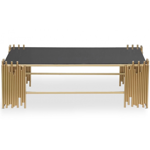 3S. x Home - Table basse design FALBALA Verre Noir et Métal Or - Table basse