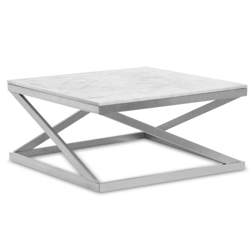 3S. x Home - Table basse PALIANO Marbre Blanc et pieds Argent - Table basse
