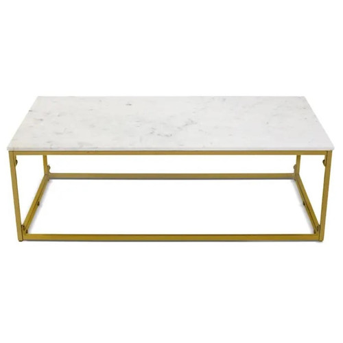 3S. x Home - Table basse rectangulaire KALIKOR Pierre effet marbre blanc et Métal Or - Le salon