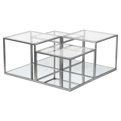 3S. x Home - Table basse ROTY Verre Transparent et pieds Argent - Table basse