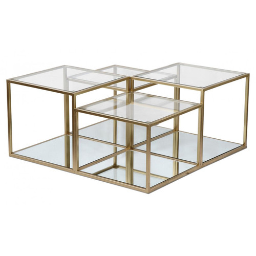 3S. x Home - Table basse ROTY Verre Transparent et pieds Or - Table basse