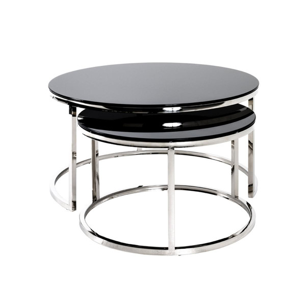 Table basse avec structure en Inox brillant et plateau en Verre trempé Noir Noir 3S. x Home Meuble & Déco