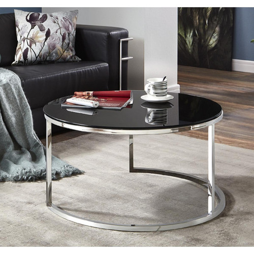 Table basse avec structure en Inox brillant et plateau en Verre trempé Noir 3S. x Home