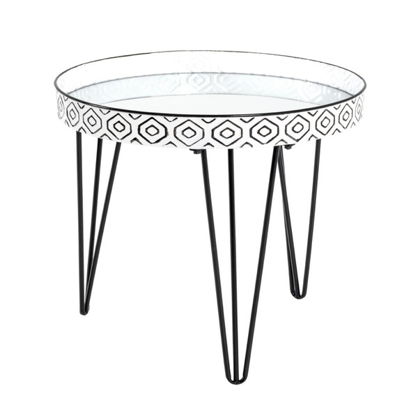 Table basse avec structure en tube d'Acier Noir et plateau en Métal laqué Blanc-noir et verre miroir  Blanc 3S. x Home Meuble & Déco