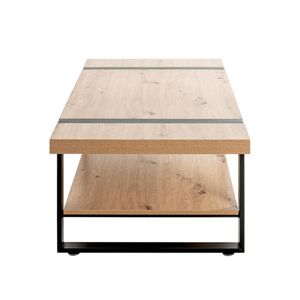 Table basse décor chêne et acier laqué noir Table basse