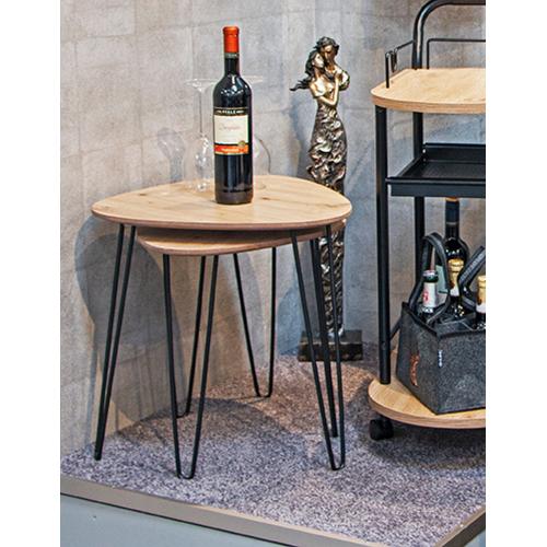 3S. x Home - Table d'appoint en métal laqué noir et plateau décor chêne  - Meuble Et Déco Design