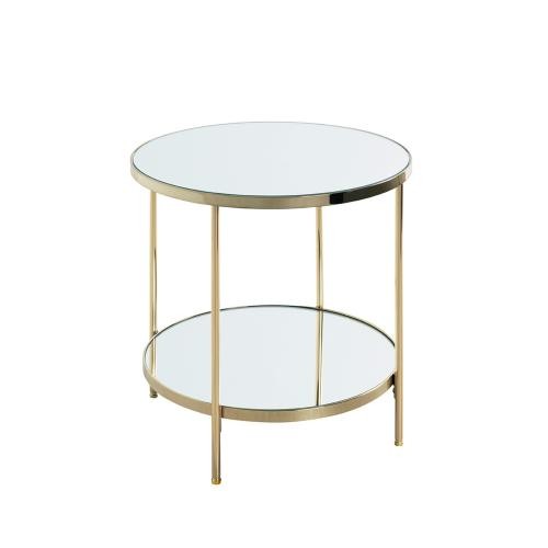 3S. x Home - Table d'appoint en métal laitonné et étagères en verre miroir - Table Basse Design