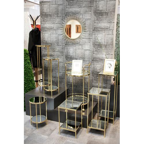 3S. x Home - Table d'appoint en métal laitonné et étagères en verre miroir - Meuble Et Déco Design