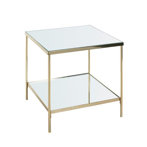 3S. x Home - Table d'appoint en acier laitonné et étagères en verre miroir - Table Basse Design