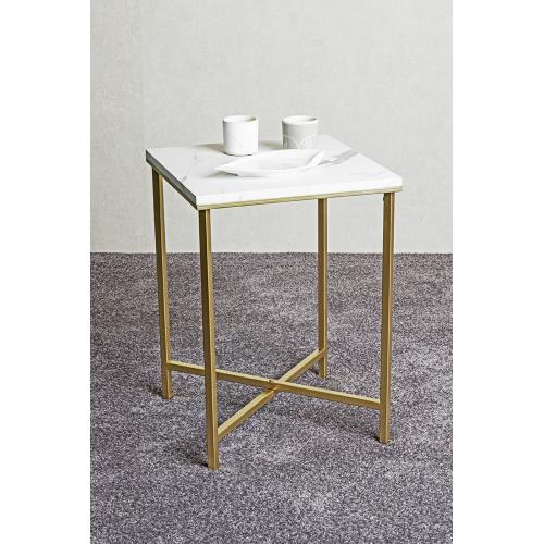 3S. x Home - Table d'appoint carré en métal doré et plateau décor marbre - Le salon