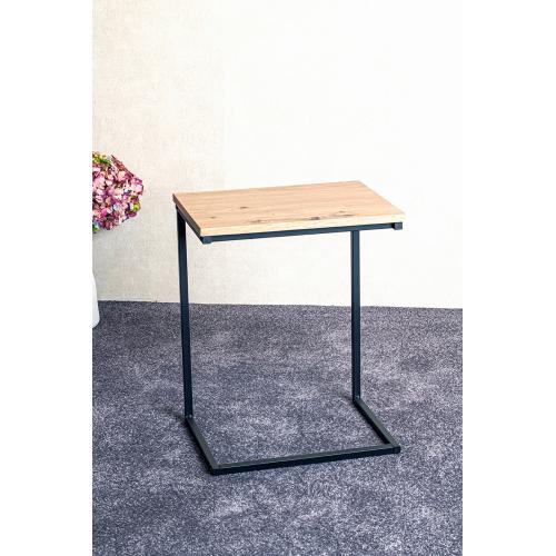 3S. x Home - Table d'appoint en métal noir et plateau décor chêne  - Table d appoint noire