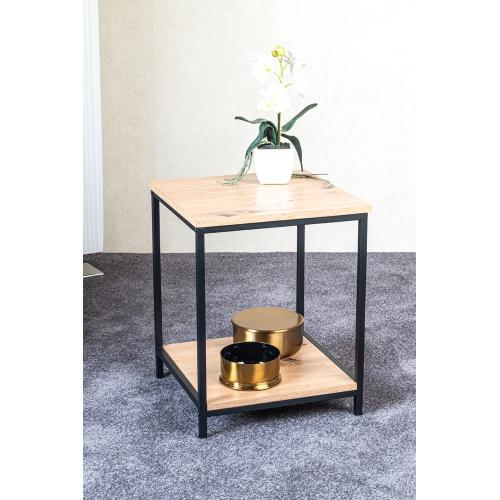 3S. x Home - Table d'appoint deux niveaux plateaux décor chêne  - Table d appoint noire