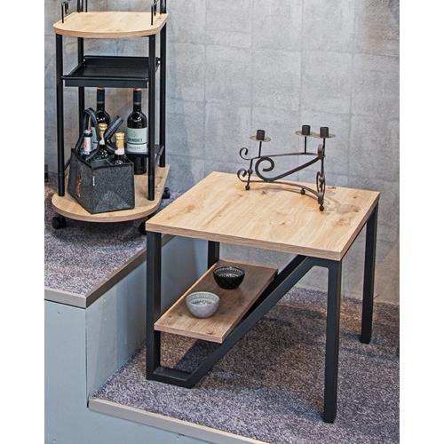 3S. x Home - Table d'appoint en métal noir et plateaux décor chêne  - Table Basse Design