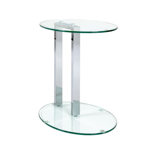 Table d'appoint ovale avec plateaux en Verre trempé transparent et Structure en Métal Chromé Chrome 3S. x Home Meuble & Déco