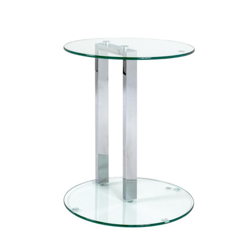 Table d'appoint ronde avec plateaux en Verre trempé transparent et Structure en Métal chromé et  Chrome 3S. x Home Meuble & Déco