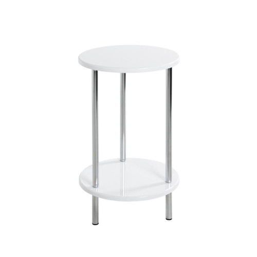 Table d'appoint ronde avec structure en Tube d'acier chromé et plateaux en MDF décor Blanc brillant Blanc 3S. x Home Meuble & Déco