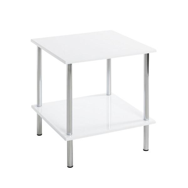 Table d'appoint carré avec Structure en tube d'acier chromé et plateau en MDF décor Blanc brillant Blanc 3S. x Home Meuble & Déco