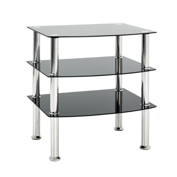 Table d'appoint avec structure en métal inox et plateaux en Verre trempé Noir Noir 3S. x Home Meuble & Déco