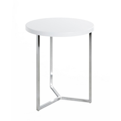 Table d'appoint ronde avec structure en tube d'acier chromé et plateau en MDF décor Blanc brillant Blanc 3S. x Home Meuble & Déco