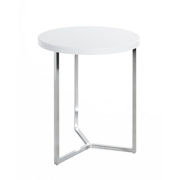 Table d'appoint ronde avec structure en tube d'acier chromé et plateau en MDF décor Blanc brillant Blanc 3S. x Home Meuble & Déco