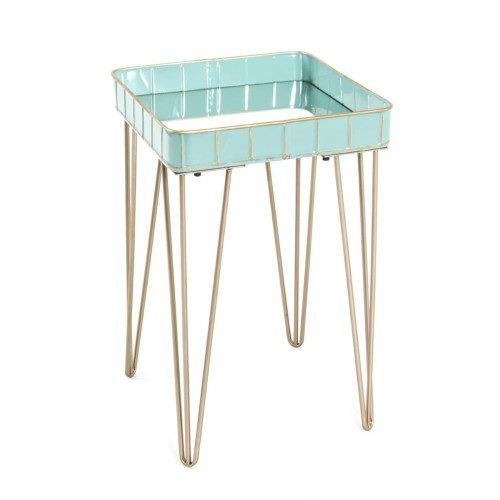 Table d'appoint avec structure en tube d'acier couleur Bronze et plateau en Métal laqué Turquoise avec Verre miroir  Turquoise 3S. x Home Meuble & Déco