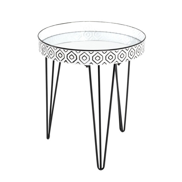 Table d'appoint structure en tube d'acier noir avec plateau en métal laqué blanc-noir et verre miroir  Blanc 3S. x Home Meuble & Déco