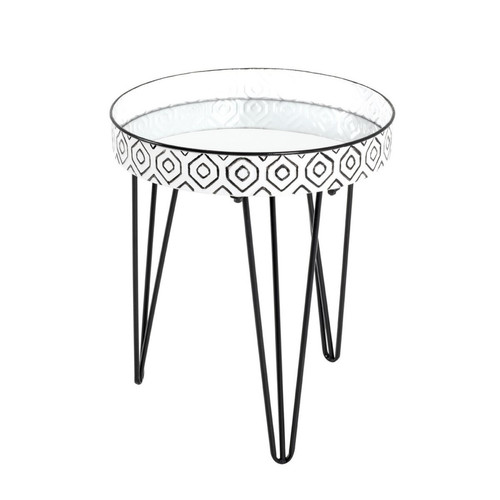 Table d'appoint avec structure en tube d'acier Noir et plateau en Métal laqué blanc-noir et verre miroir  Blanc 3S. x Home Meuble & Déco