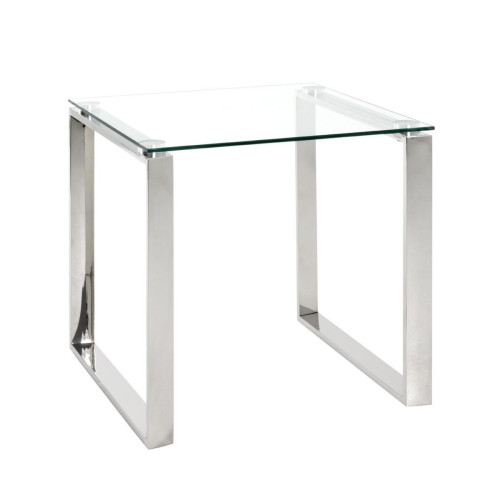 Table d'appoint avec structure en Inox brillant et plateau en Verre trempé Transparent H55 cm Acier 3S. x Home Meuble & Déco