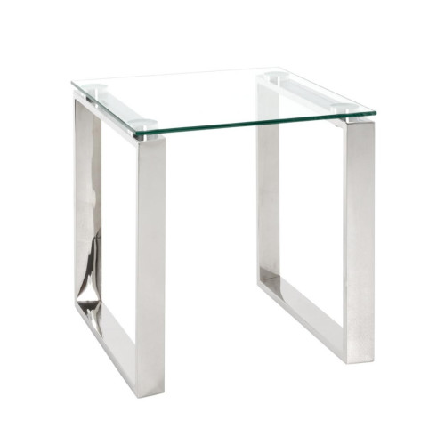 Table d'appoint avec structure en Inox brillant et plateau en Verre trempé Transparent H45 cm Acier 3S. x Home Meuble & Déco