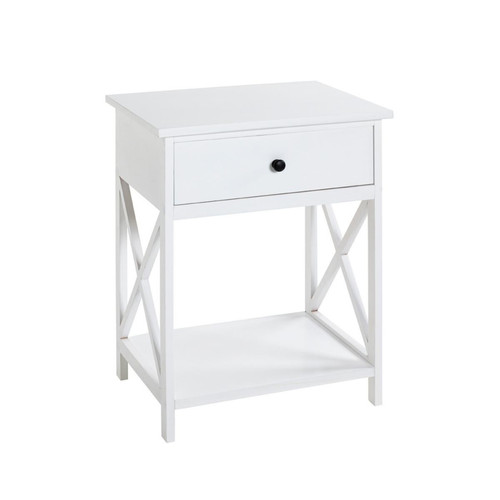 3S. x Home - table d'appoint en MDF laqué blanc, avec 1 tiroir - 3S. x Home meuble & déco