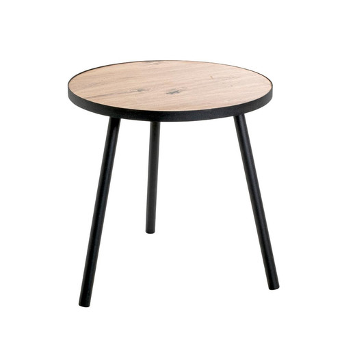 3S. x Home - table d'appoint grand modèle en métal laqué noir décor chêne - Meuble Et Déco Design