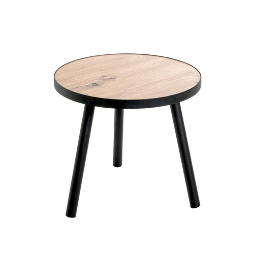 3S. x Home - table d'appoint petit modèle en métal laqué noir décor chêne - Table d appoint noire