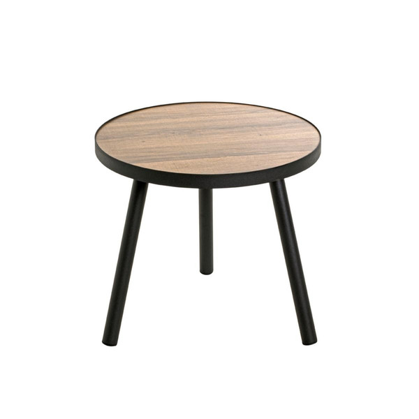 Table d'appoint ronde petit modèle Noir en métal laqué et plateau décor chêne 3S. x Home