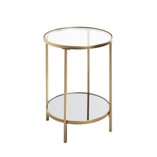 3S. x Home - Table d'appoint ronde acier laqué d’or et plateaux miroir et verre trempé - Meuble Et Déco Design