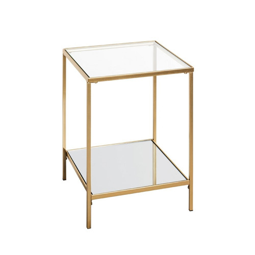 3S. x Home - Table d'appoint carrée acier laqué d’or et plateaux miroir et verre trempé - Nouveautés