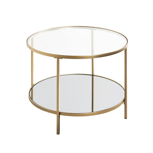 3S. x Home - Grande table d'appoint ronde acier laqué d’or et plateaux miroir et verre trempé - Le salon