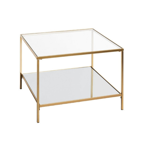3S. x Home - Grande table d'appoint carrée acier laqué d’or et plateaux miroir et verre trempé - Le salon