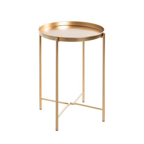 3S. x Home - Table d'appoint acier laqué doré et plateau en métal laqué doré - Collection Authentique Meubles et Déco