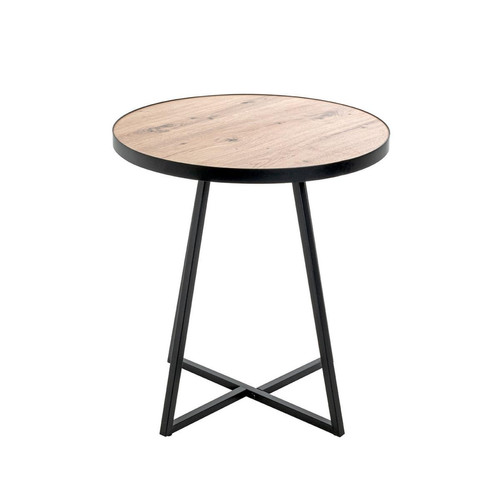 Table d'appoint métal laqué noir plateau décor chêne 3S. x Home